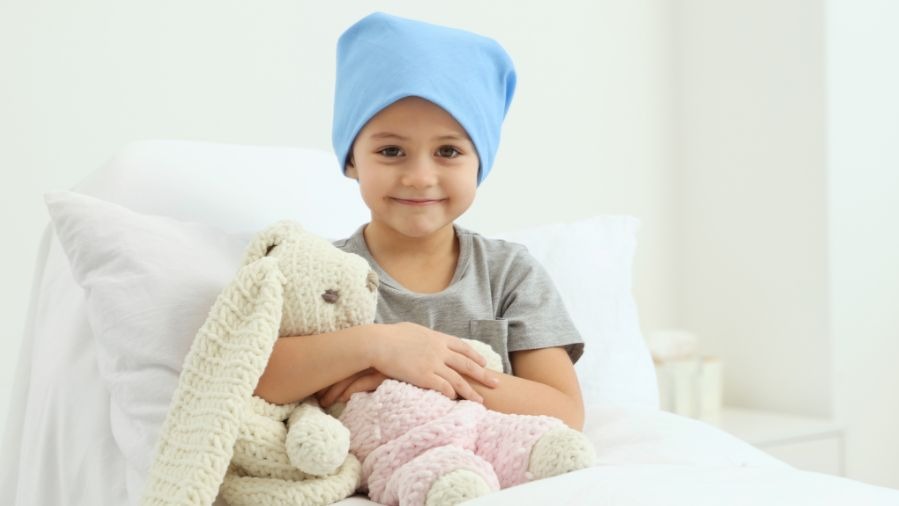 DNA double helix image illustrating leukemia development, genetic factors and cancer research