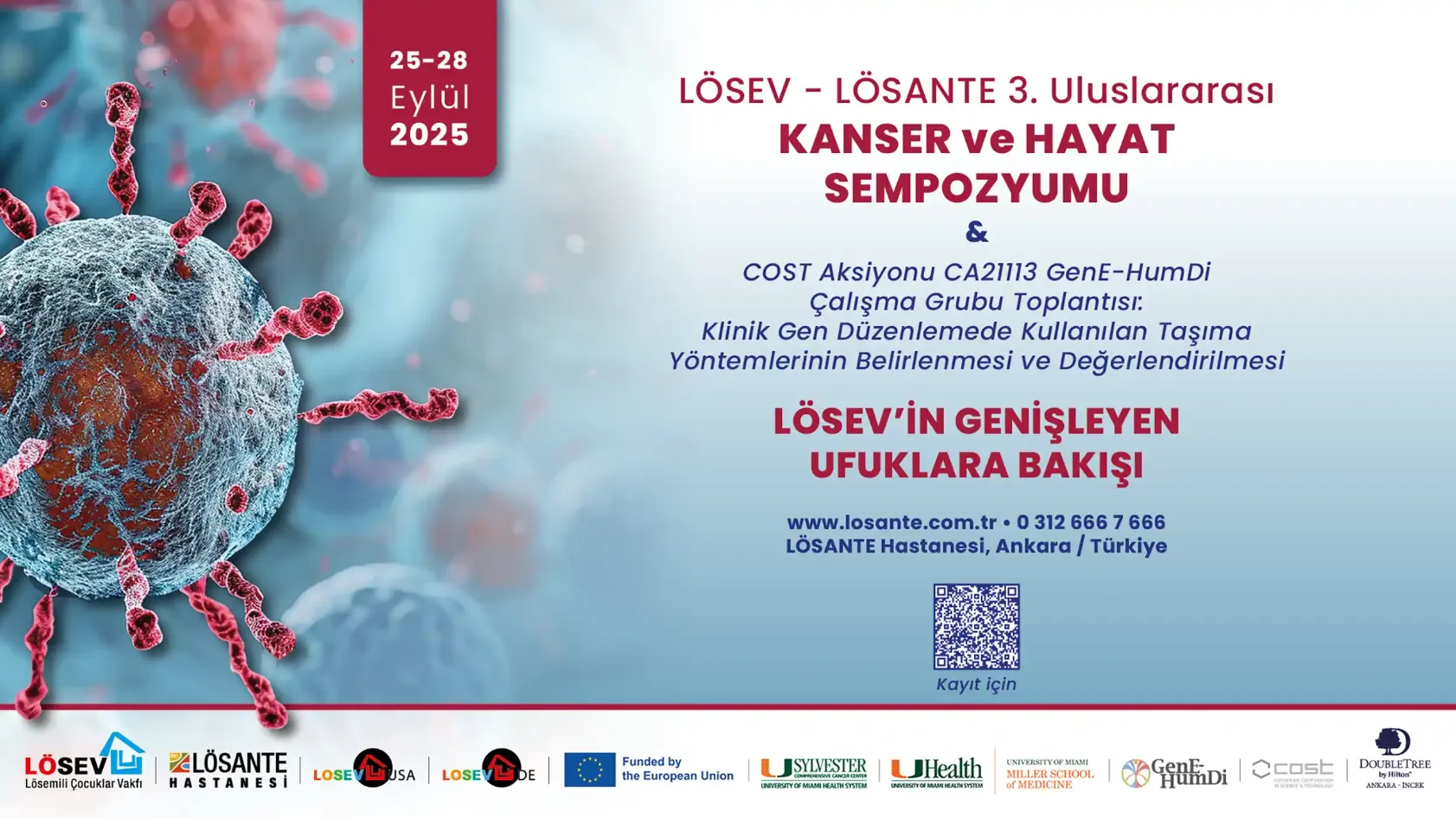 “LÖSEV – LÖSANTE 3. Uluslararası Kanser ve Hayat Sempozyumu afişi, 25–28 Eylül 2025, Ankara LÖSANTE Hastanesi”