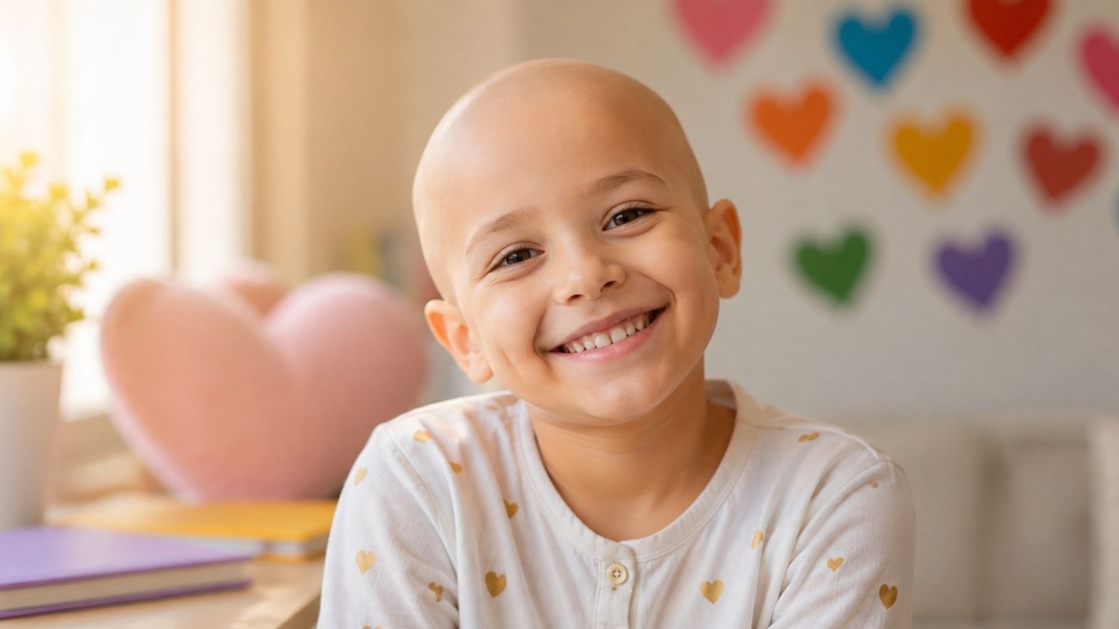 A smiling child with leukemia.