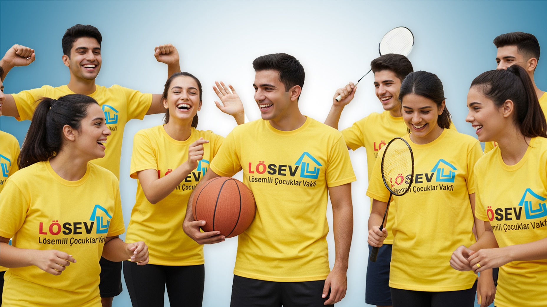 LÖSEV gönüllüleri, sarı LÖSEV tişörtleriyle spor etkinliğinde bir araya gelerek dayanışma ve ekip ruhunu yansıtıyor.